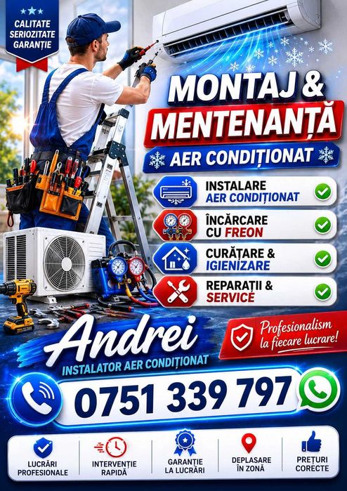 Servicii Frigotehnist Montaj Aer Condiționat | Încărcare Freon | Curățare | Service Frigidere
