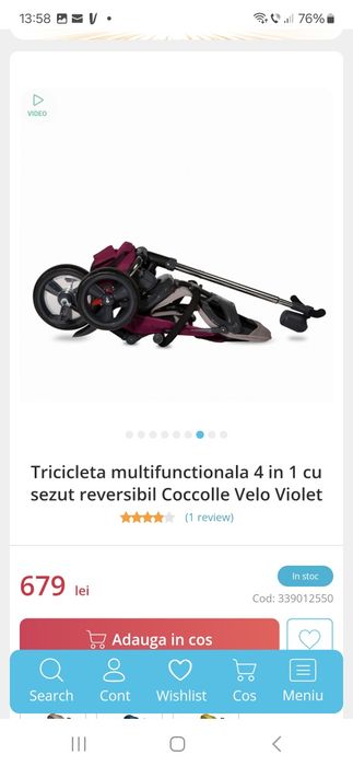 Tricicleta multifunctionala 4 in 1 cu sezut reversibil Coccolle Velo