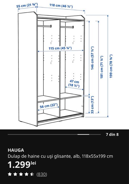 Vand dulap haine Mobilier IKEA HAUGA – stare foarte bună