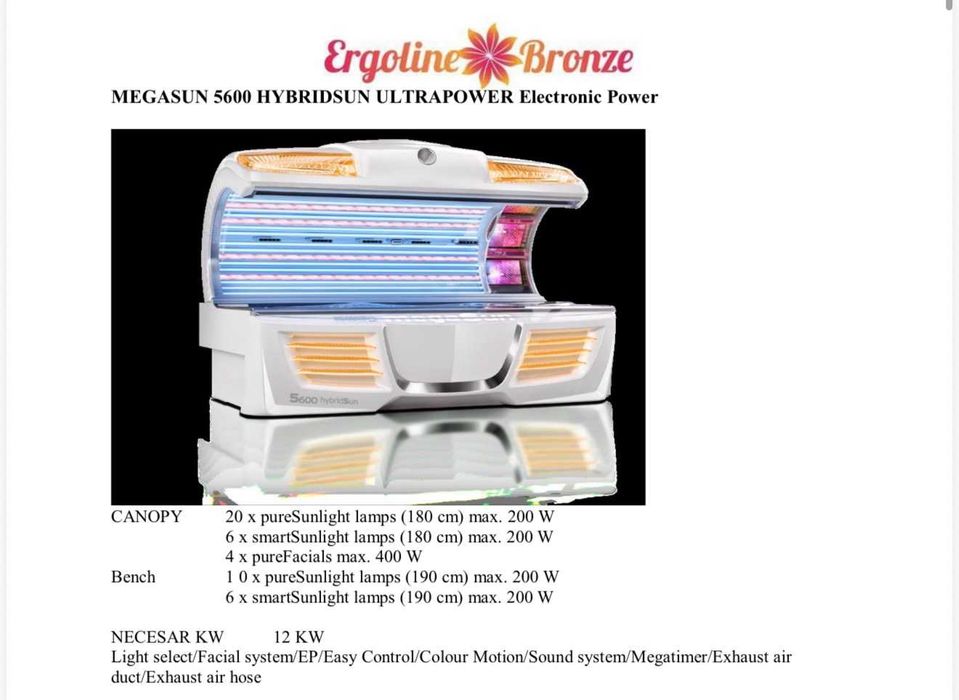 Aparat de bronzare artificială MegaSun 5600 HybridSun UltraPower