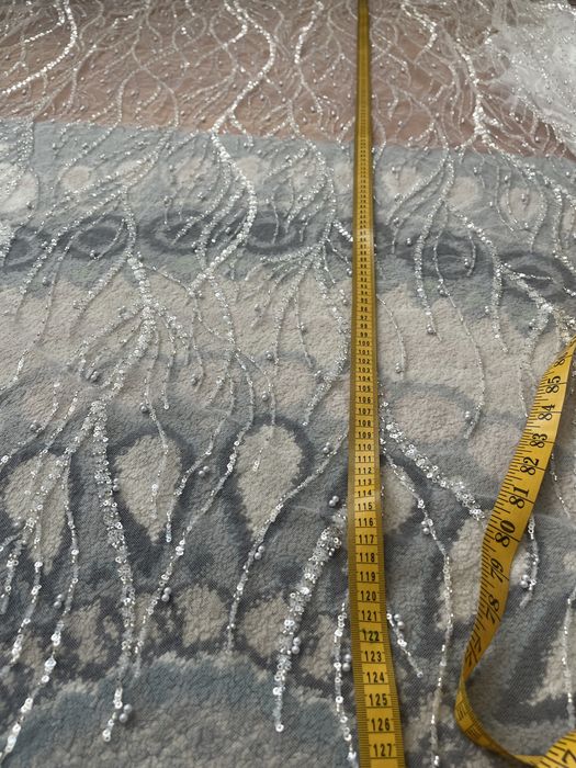 5 m dantela ivory cu paiete pentru rochie de mireasa