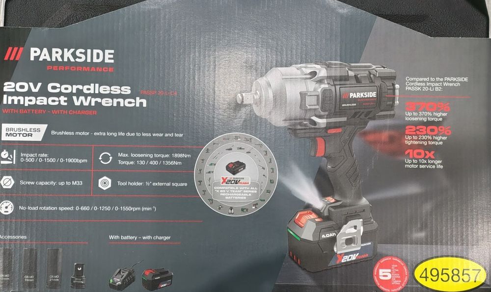 Pistol de impact tangential Parkside Performance 20V,cuplu 1898 nm,Nou