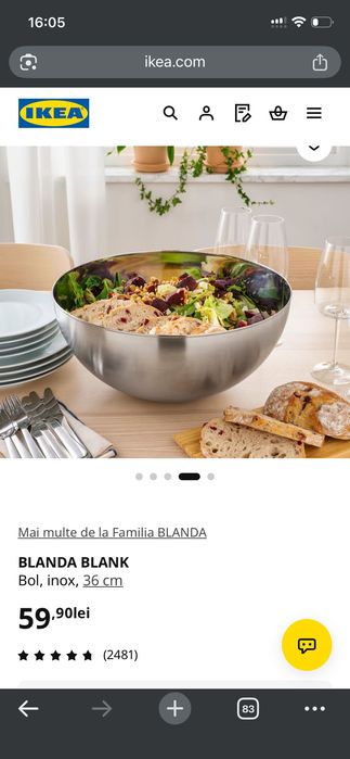 2 Boluri Ikea Blanda Blank diametru 36 cm