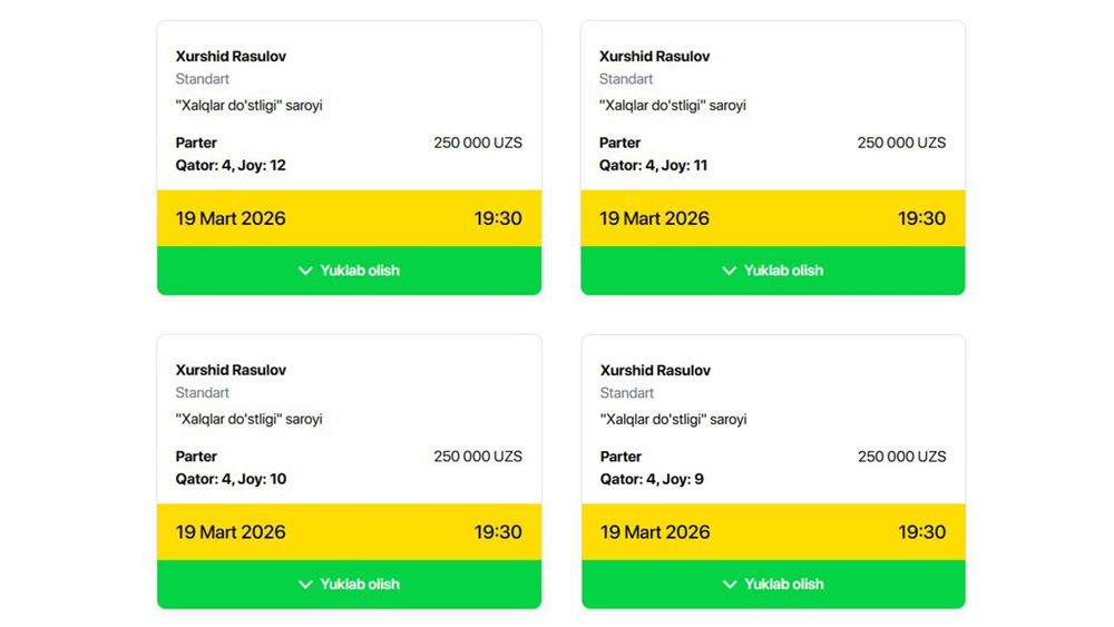 Xurshid Rasulov konserti uchun chipta