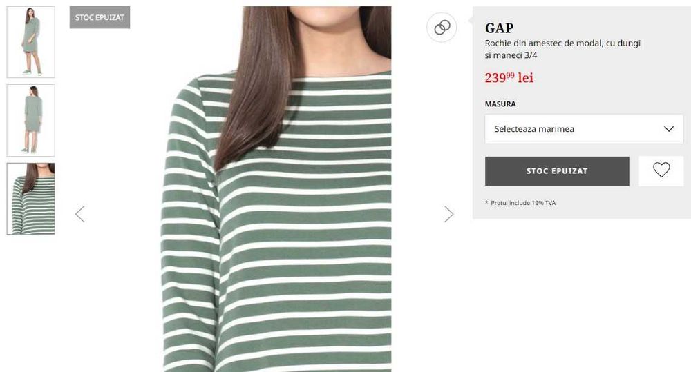 Vand rochiei Gap marimea S cu dungi - verde feriga si alb