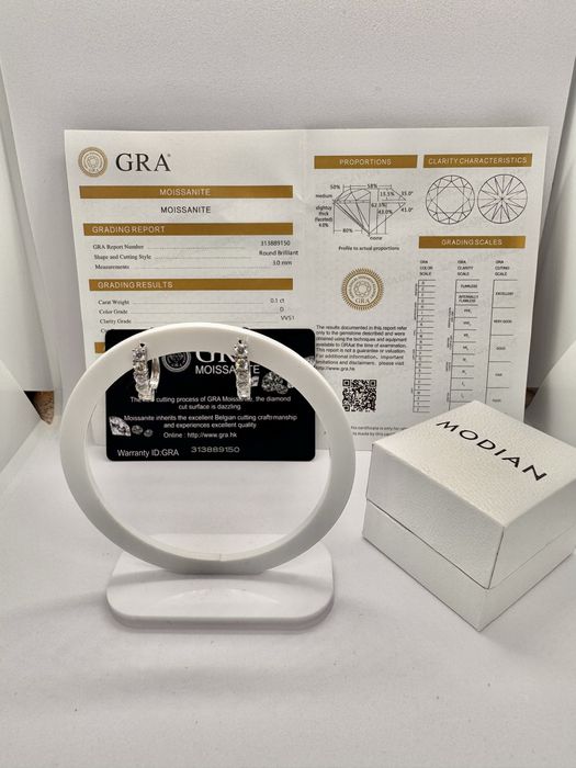 Сребърни обеци с мойсанит (Диамант) 1 карат