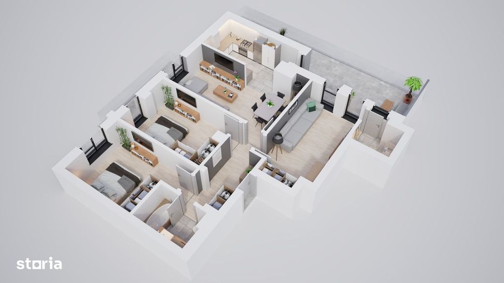 Apartament 4 camere cu terasa si balcon, spatii verzi si loc de joaca