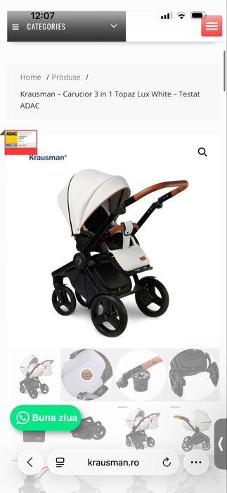 Vand carucior 3in1 Krausman Topaz Alb