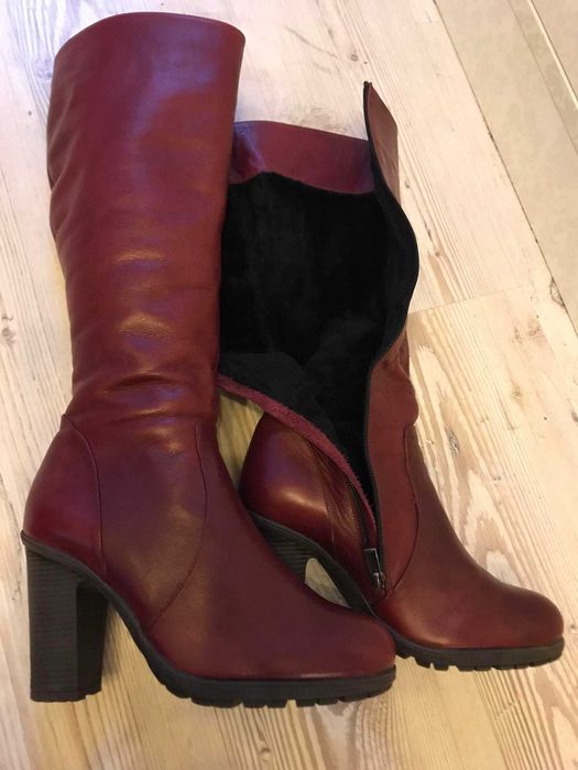 Дамски ботуши бордо, естествена кожа