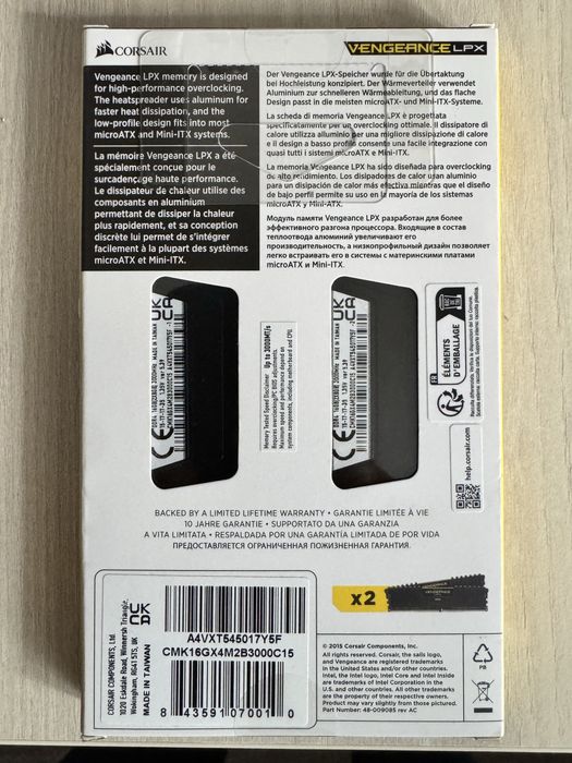 Memorie Corsair Vengeance LPX Black 16GB DDR4, 3000MHz, CL15, Dual Channel Kit Sigilat