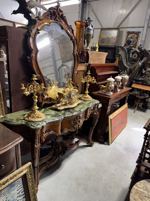 Consola din lemn masiv cu oglinda si blat marmura