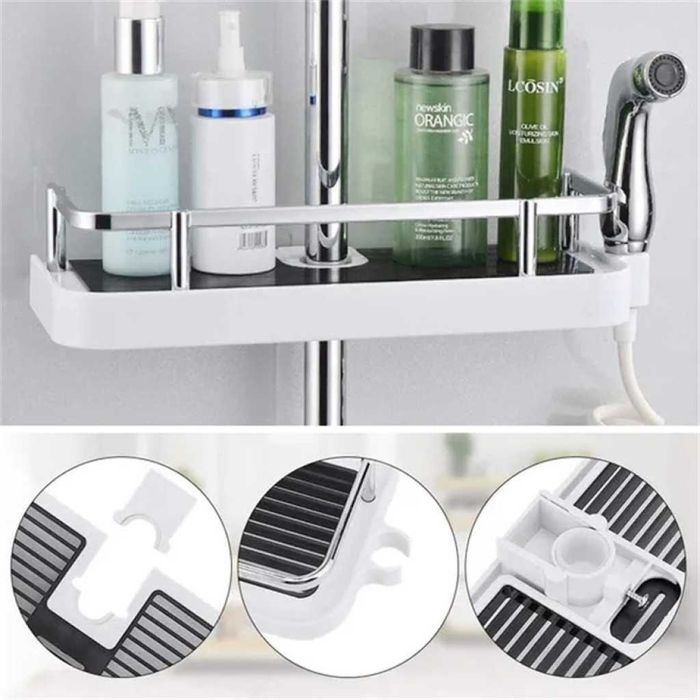 Многофункционален регулируем рафт за поставяне към душ батерия в баня.