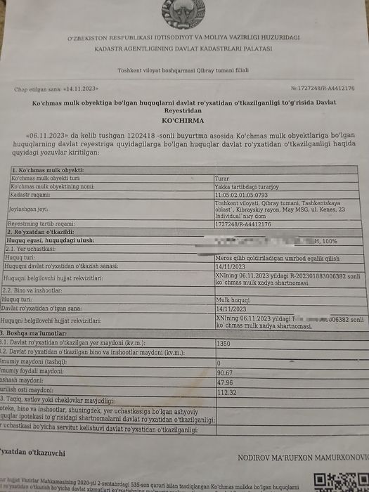 Продажа Кибрай район майскийда 13.5 сотка ер сотилади 8500 уе