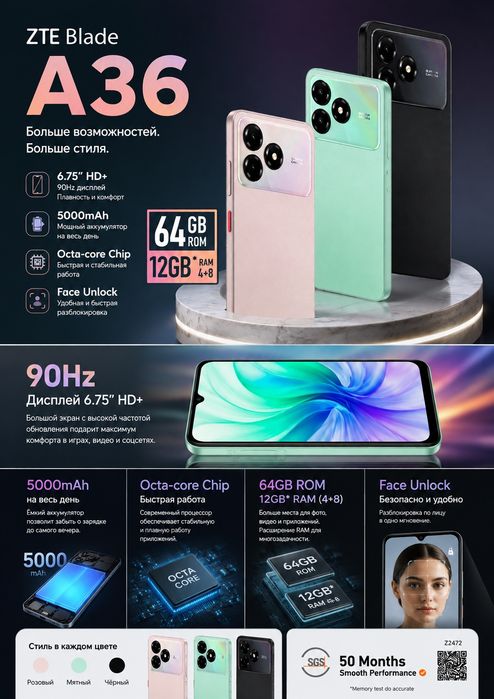 Продаю телефон ZTE Blade A36.