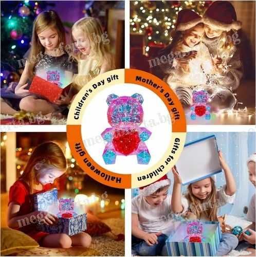 Светещо Мече със Сърце в Луксозна Кутия Панделка Пет Режима на Светене