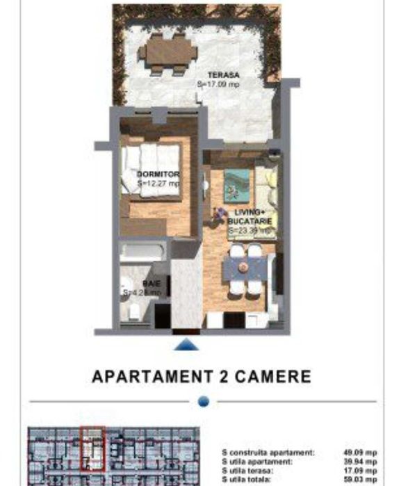 Apartament cu 2 camere si terasa generoasa bloc nou
