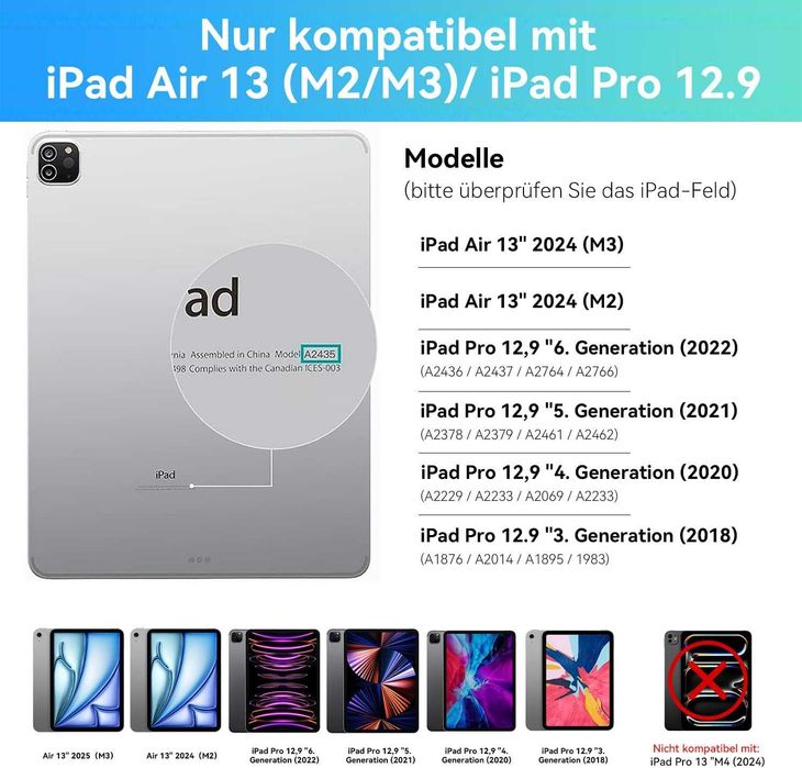 Калъф с клавиатура за iPad Air 13,2024 (M2), iPad Pro 12.9,Гаранция