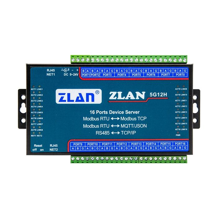 ZLAN5G12H – 16-портов RS485 сериен сървър, TCP/IP gateway, индустриале