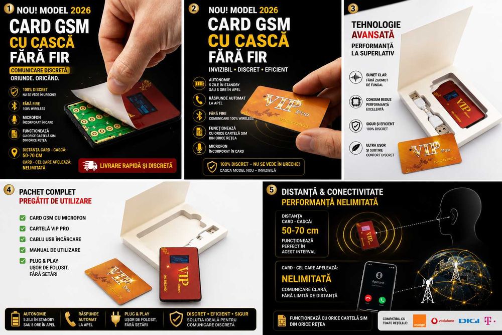Casca de copiat invizibila tip Card GSM - Microfon in card, fara fire