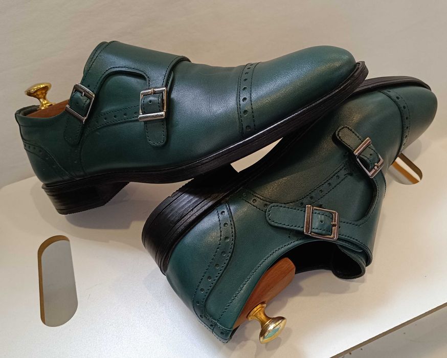 Pantofi double monk 40.5 41 cap toe Bellagio piele naturala moale