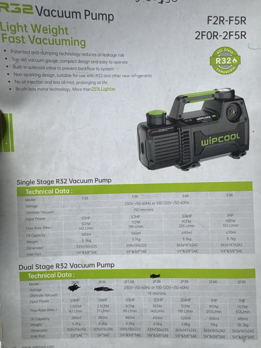 Pompa vacuum 2F1R wipcool r32 2 stagii 25cfm 71L/min vacuumetru nou