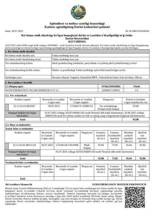 Якка тартибдаги турар жой сотилади