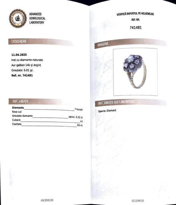 Inel foarte vechi din aur de 14K si diamante naturale