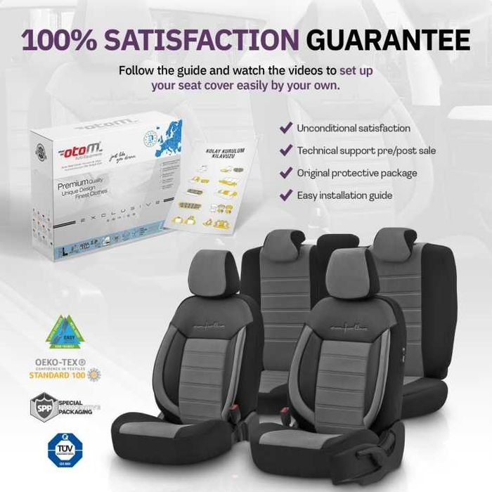 Луксозна Тапицерия OTOM текстил с еко кожа COMFORT LINE Design – Сиво-Черна със сив шев