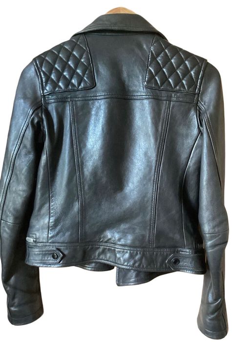 AllSaints Conroy Дамско Кожено яке Aгнешка Кожа Черно Сиво Small UK 8