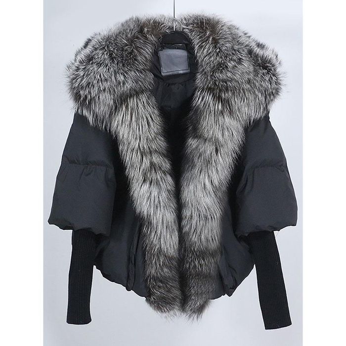 Geaca cu puf de rata cu guler de blana de vulpe