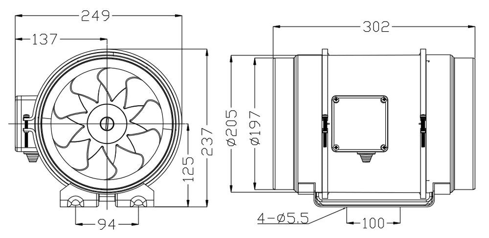 Ventilator tubulatură STERR DFA200 200 mm, 2 viteze, 840 m³/h, IP44 – Nou