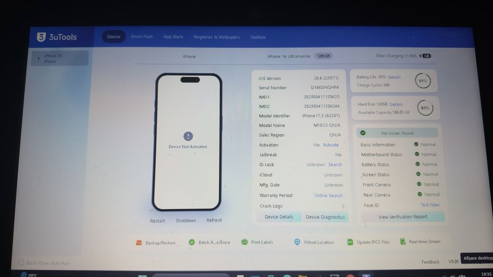 IPhone 16 Ultramarine  imprecabil - pentru recarosat