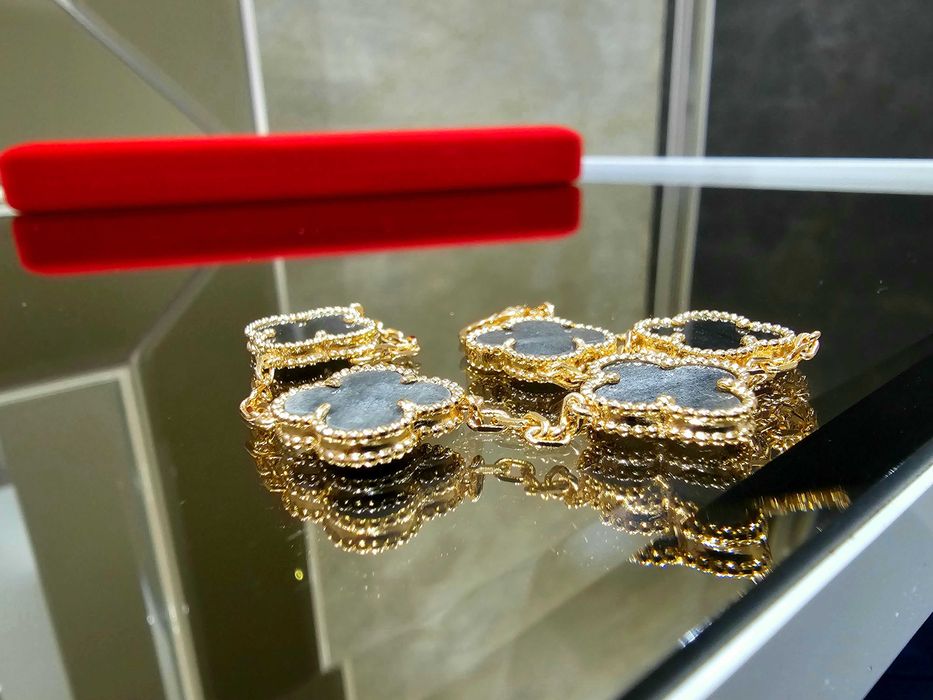 Van Cleef & Arpels VCA Rose Gold Obsidian 5 Vintage Alhambra Гривна