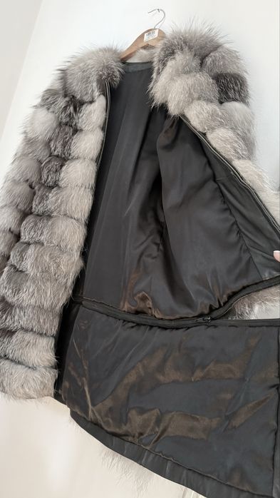 Haină din blană naturală de vulpe argintie 6 în 1