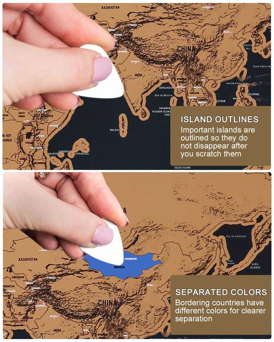 Harta lumii de razuit XXL pentru exploratori si calatori 82 x 59 cm
