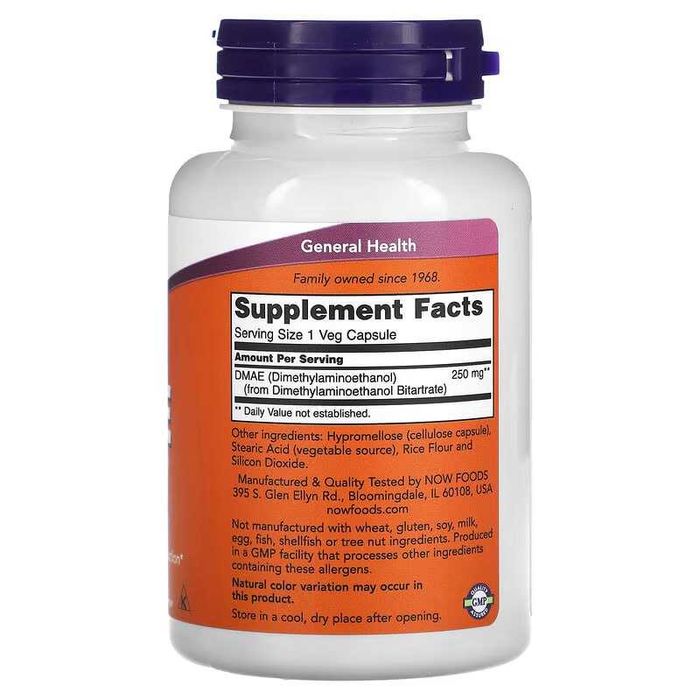 NOW Foods, ДМАЭ, 250 мг, 100 растительных капсул  (DMAE) ДМАЕ
