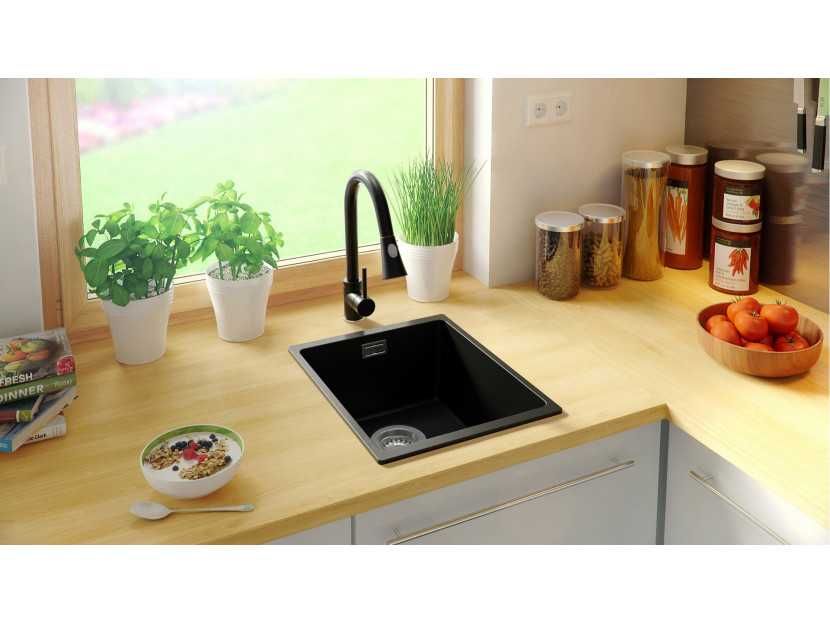 Кухненска Мивка от гранит модел Лондон 40 Slim 360 x 450 mm - черна