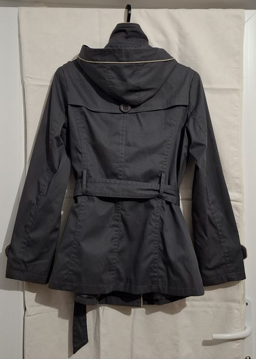 Haina / Trenci scurt, bumbac, gri, gluga detasabila si cordon