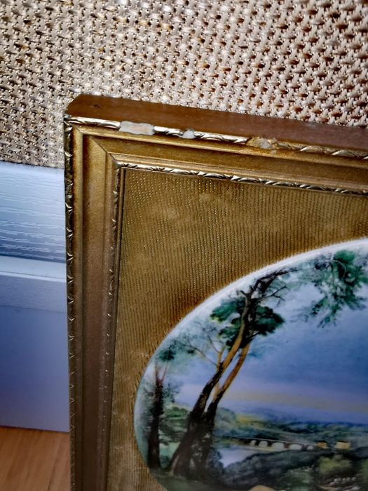 Картина миниатюра плакет 2бр антикварна керамика ръчно рисувани рамки