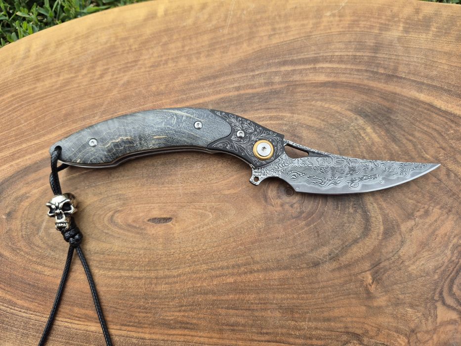 Уникален сгъваем ръчно изработен нож,Дамаска стомана VG10 с кания,SD14