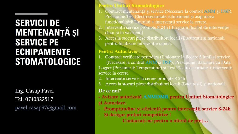 Service si Mentenanta Echipamente Stomatologie ( Unit-uri & Autoclave)