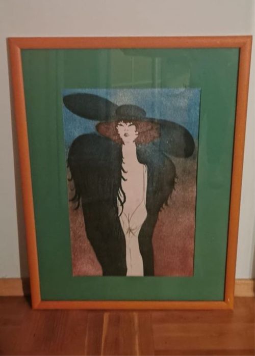 Антикварна картина масло платно смесена техника дърво орех Н.Певичаров