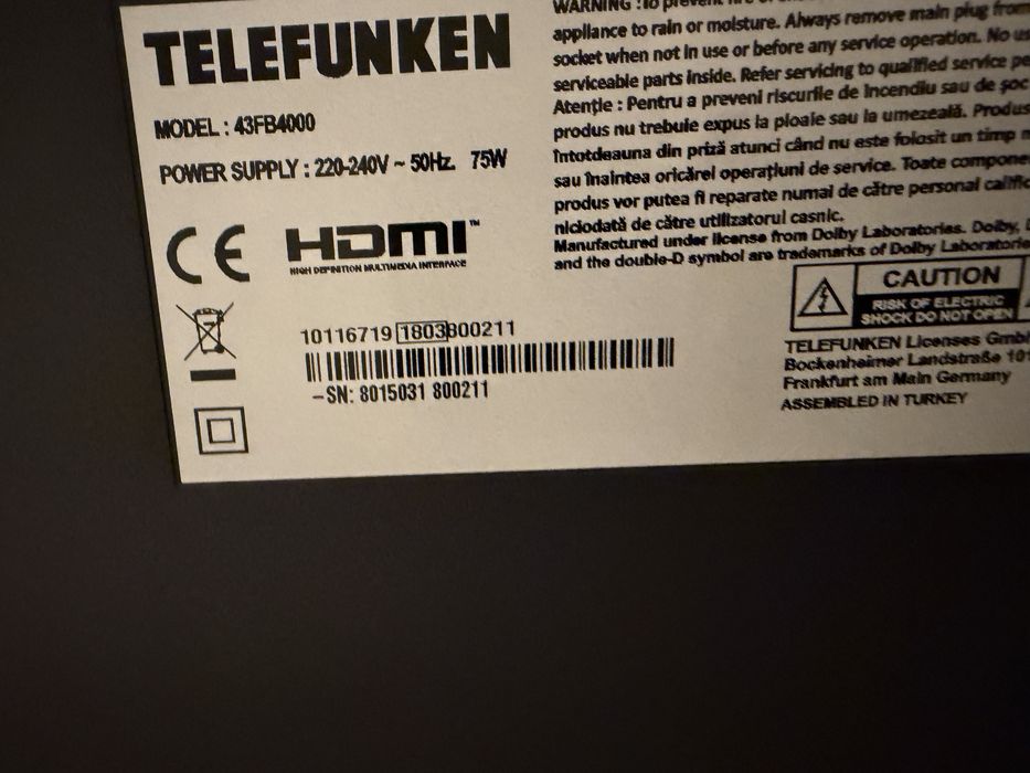 TV nonsmart Telefunken 43”