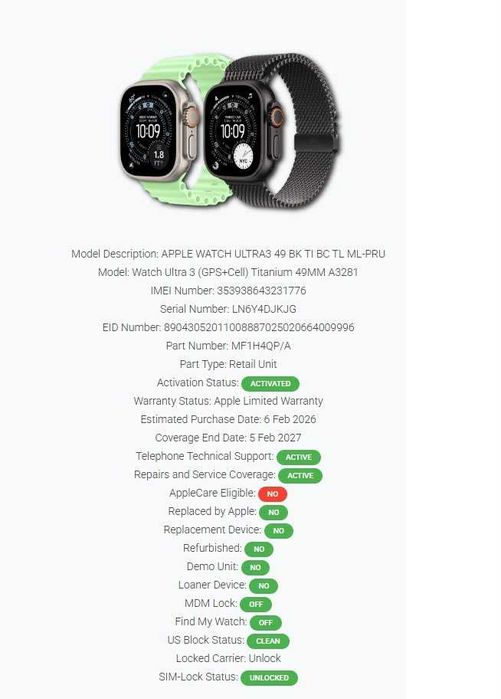 Apple Watch Ultra 3, GPS + Cellular, Carcasa Black Titanium 49mm Garantie Apple Feb.2027