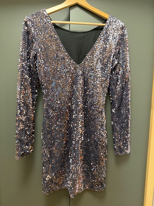 Rochie de seară scurtă din paiete, culoare albastru închis, mărimea S