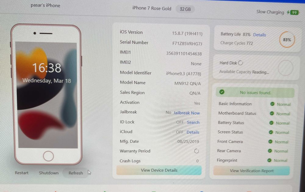 iPhone 7 32GB Rose Gold functional display spart fara iCloud