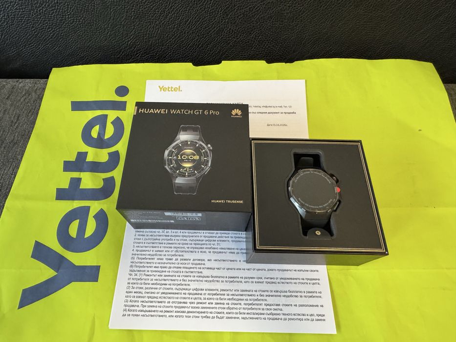 ***ЧИСТО НОВ 46mm Huawei watch GT 6 Pro Гаранция Yettel 2028 Black GT6