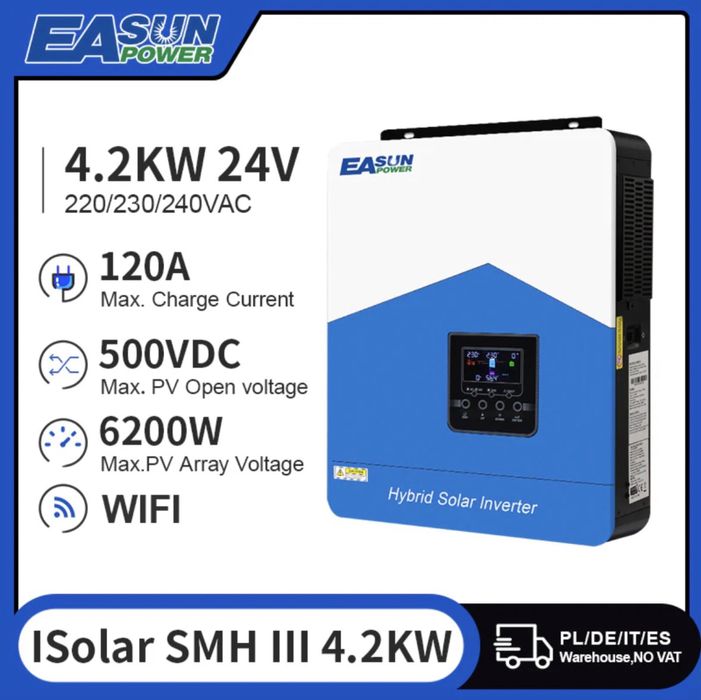 Invertor Solar Hibrid EASUN 4.2KW 24V MPPT 120A Off-Grid + Modul WiFi Inclus
