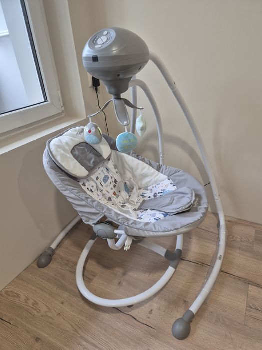 Електрическа бебешка люлка Cangaroo Woodsy, сива