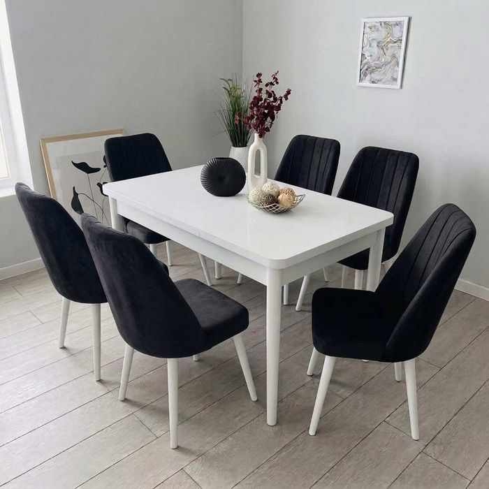 НОВИ! Комплект разтегателна трапезна маса + 6 стола